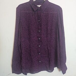 Banana Republic Sheer Floral Purple Blouse Size 14 Business Casual Office